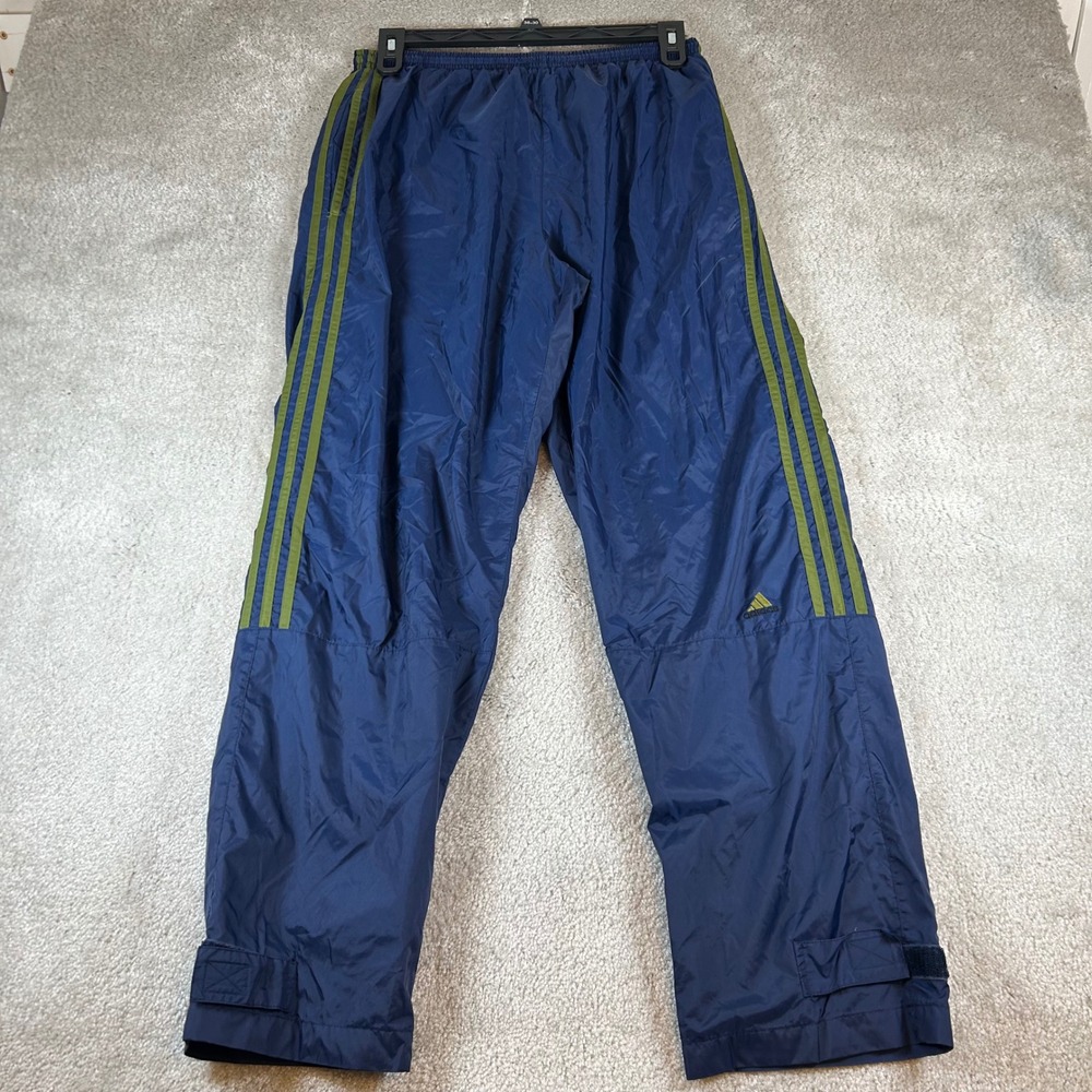 Adidas Track Pants Mens Large Navy Blue Olive Green 3-Stripe Windbreaker Joggers